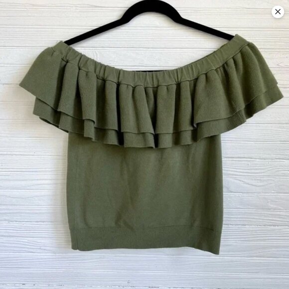 J. Crew Olive Green Off The Shoulder Sweater Top S - Picture 10 of 11